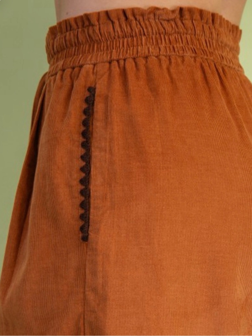Women's Rust Wide-Leg Fine Corduroy Drawstring Pants - Picture 3 of 4